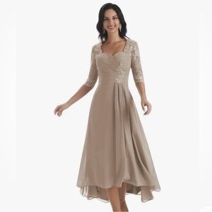 Elegant Beige Lace Evening Dress